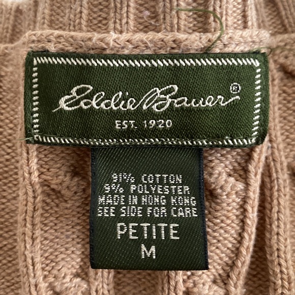 Eddie Bauer tan cable knit button up cardigan size m - Picture 5 of 7